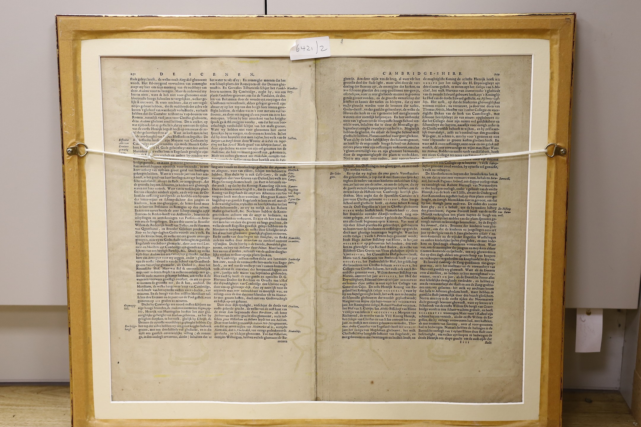 Johannes Blaeu (1571-1638), coloured engraving, Map of Cantabrigiensis (Cambridgeshire), German text verso, full sheet 50 x 59cm